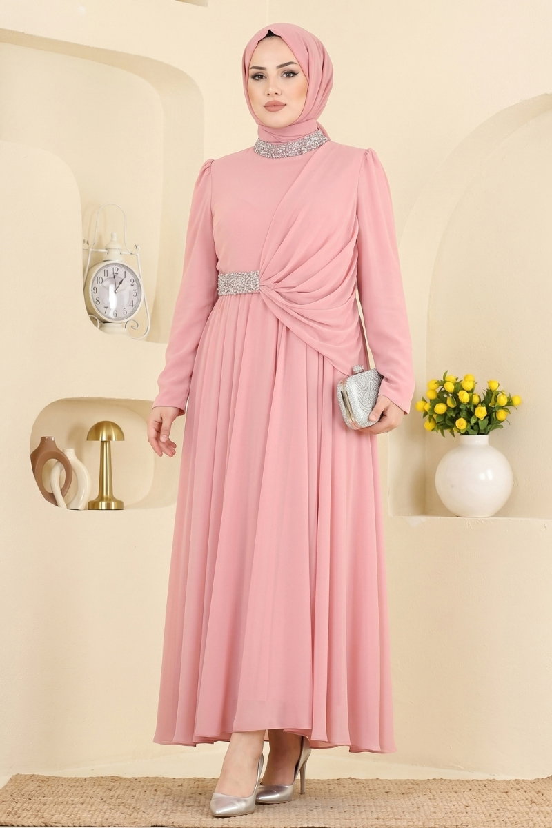 Taş Detaylı Drapeli Abiye 5772DMNK1166