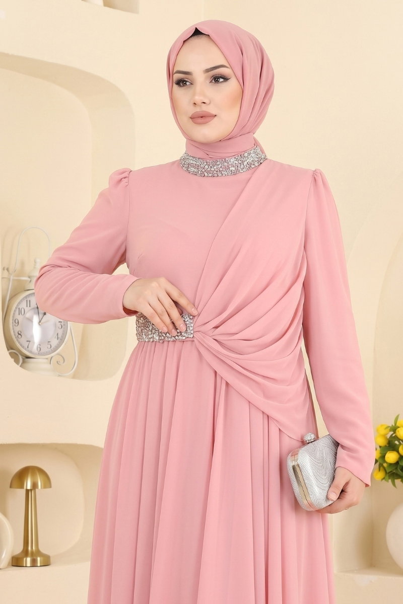 Taş Detaylı Drapeli Abiye 5772DMNK1166 görsel 3