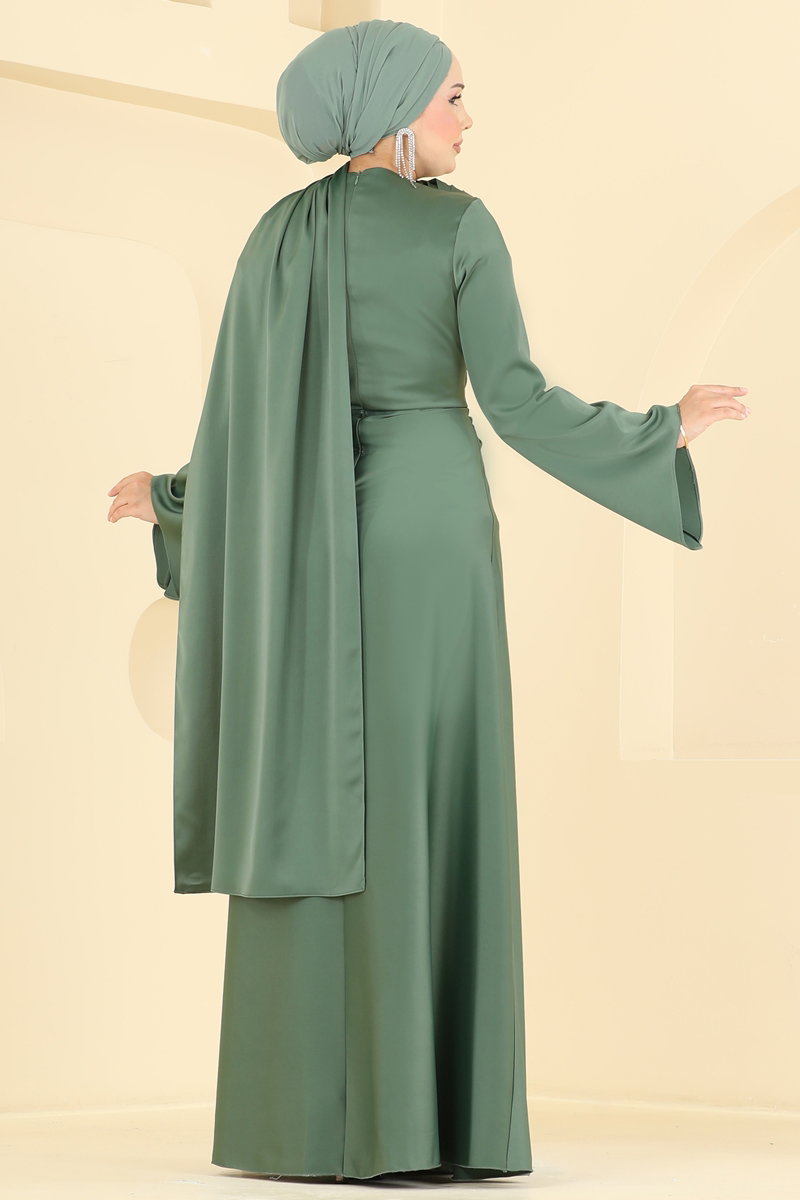 Broş Detaylı Saten Abiye 5793DMNK1166 görsel 4