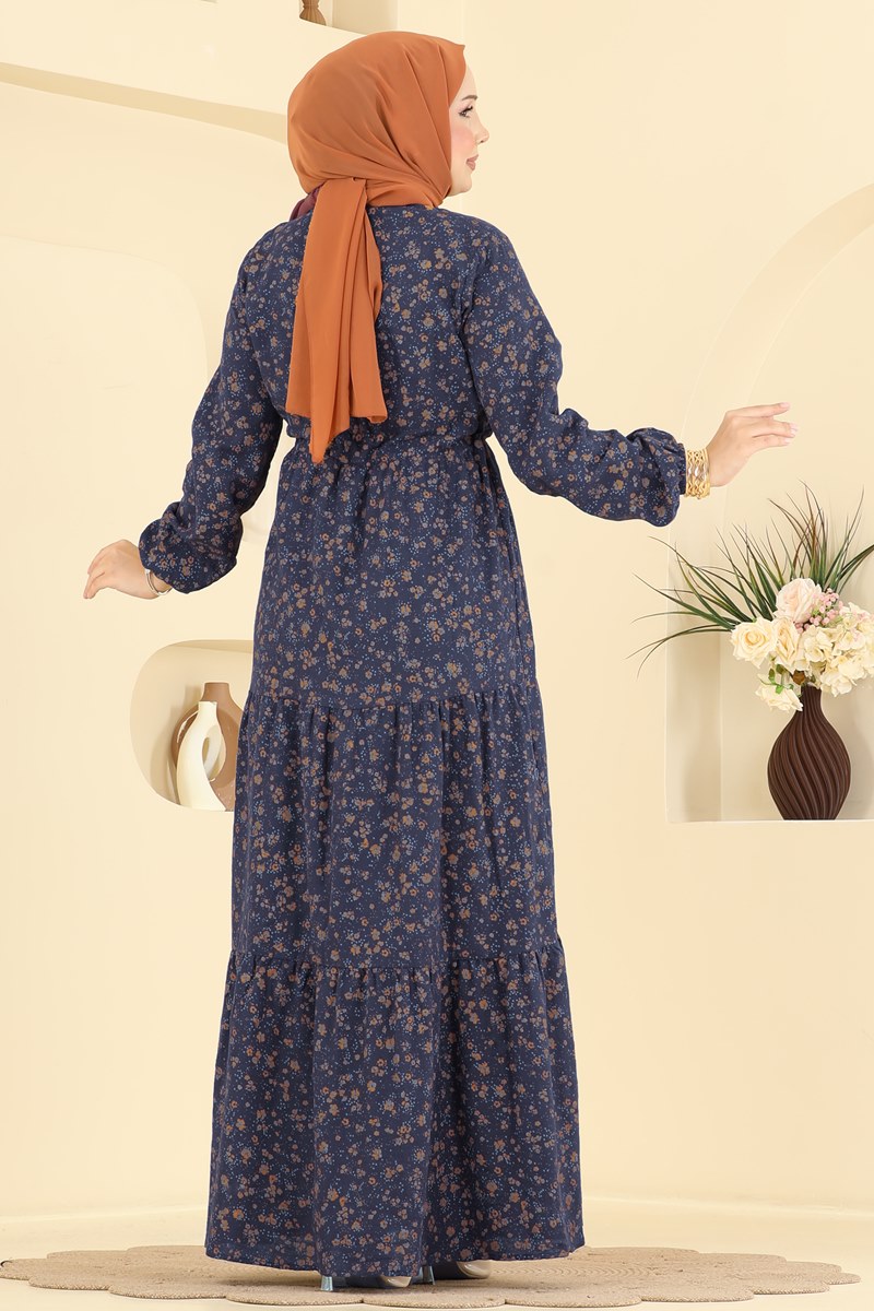 Beli Bağcıklı Çiçek Desenli Elbise 240NZRK1200 görsel 4