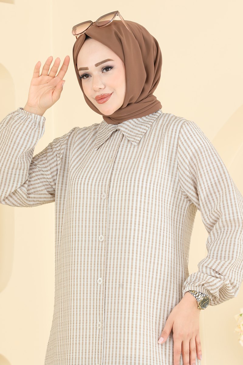 Çizgili Düğme Detaylı Tunik 239NZRK1200 görsel 3