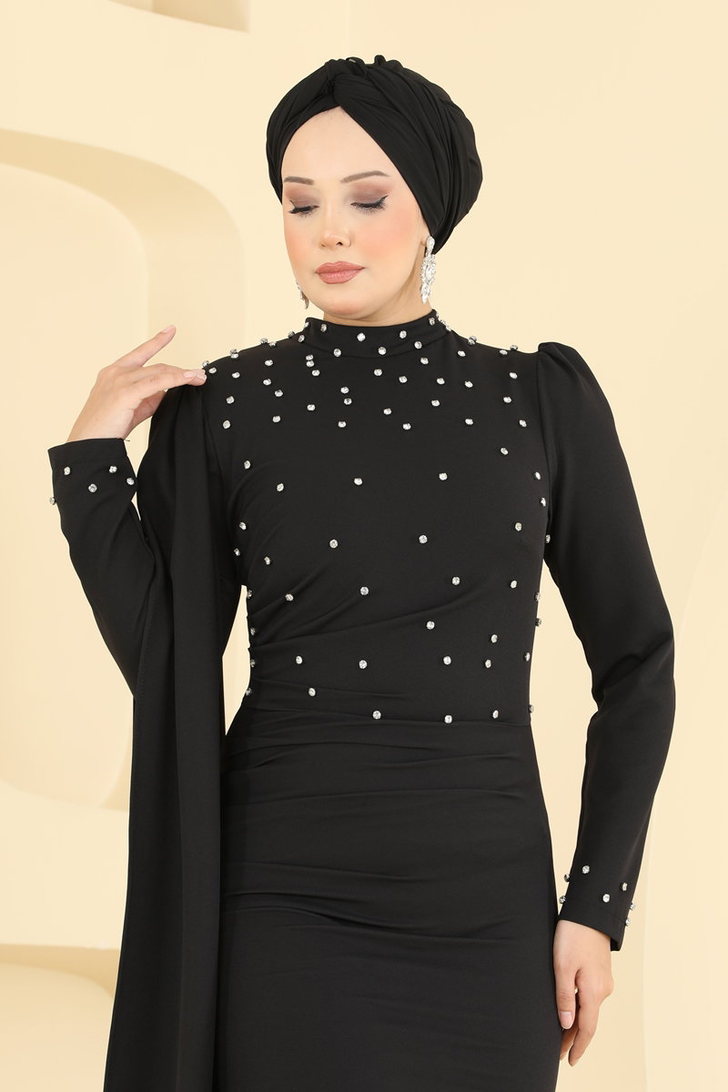Drape Detaylı Taşlı Abiye 4741ALGK1170 görsel 3