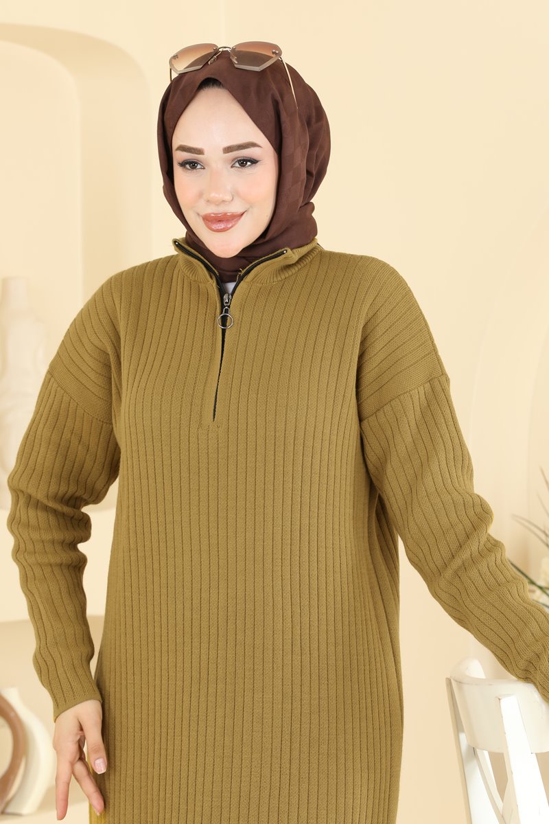 Yarım Fermuarlı Triko Elbise 3018BRZ597 görsel 3