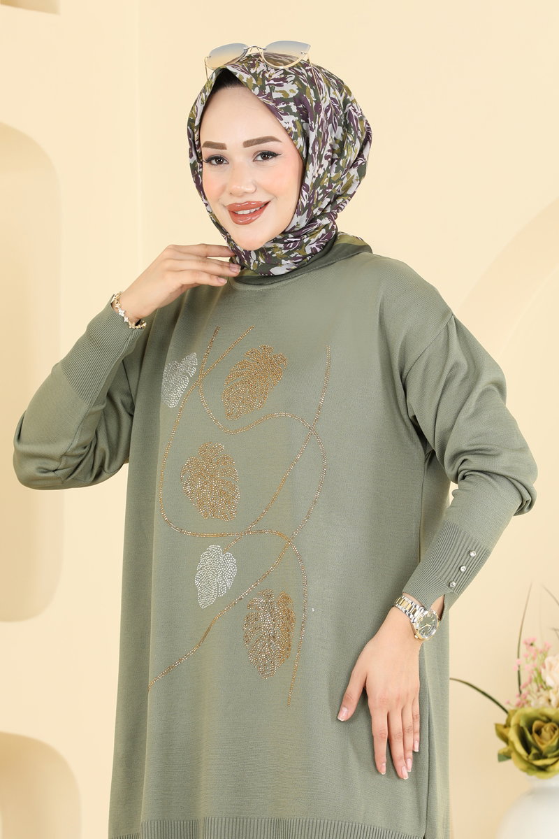 Yaprak Desenli Merserize Tunik 7036UZ662 görsel 3