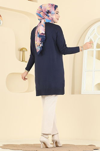 moda selvim V Çizgili Triko Tunik 3192UZ662 Laci - Thumbnail