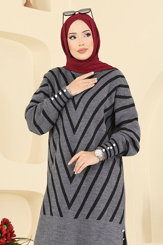 moda selvim V Desen Triko Takım 2755AYD574 Antrasit - Thumbnail