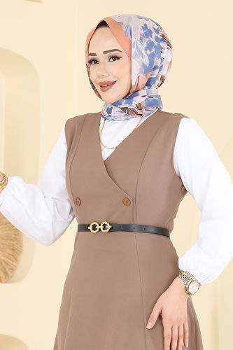 moda selvim V Yaka Kemerli Dabıl Jile 5095ERK1158 Koyu Vizyon - Thumbnail