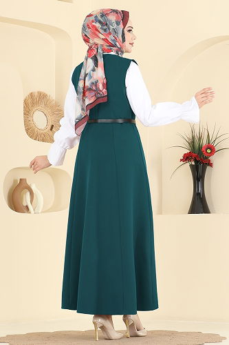 moda selvim V Yaka Kemerli Dabıl Jile 5095ERK1158 Petrol - Thumbnail