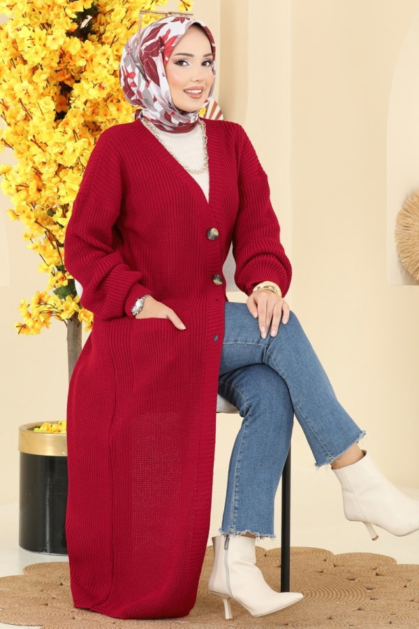 Modaselvim Hırka/Yelek V Yaka Triko Hırka 2729AYD574 Kırmızı