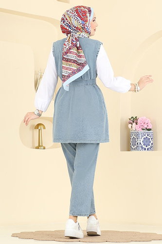 moda selvim V Yaka Yelekli Kombin 4082ORG1169 Açık Kot - Thumbnail