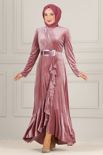 MRV A.S.M. - Velvet Evening Dresses with Flared Skirt ASM2634-M Rose Dried