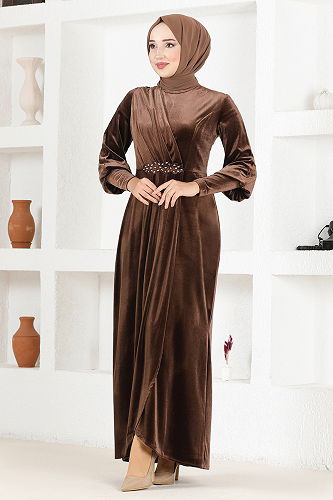moda selvim الفستانASM2533-M قهوة - Thumbnail