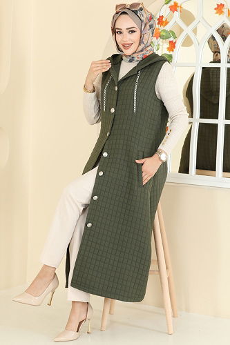 moda selvim Vest 1979TRT545 Khaki - Thumbnail