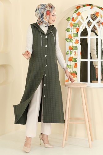 moda selvim Vest 1979TRT545 Khaki - Thumbnail