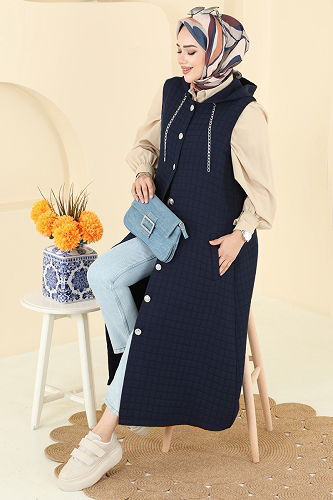 moda selvim Vest 1979TRT545 Navy Blue - Thumbnail