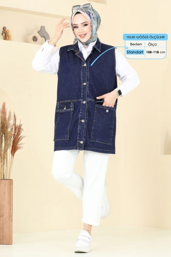 moda selvim Vest 20444ETT926 Dark Denim - Thumbnail