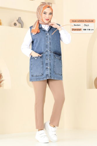 moda selvim Vest 20444ETT926 Denim - Thumbnail