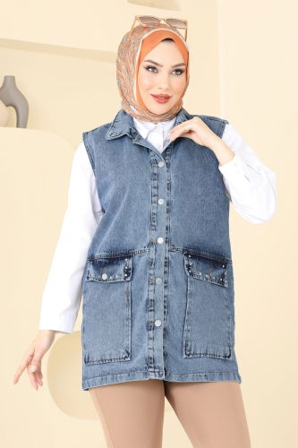 moda selvim سترة جينز 20444ETT926 - Thumbnail