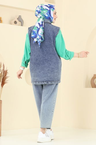 moda selvim سترة جينز فاتح 20444ETT926 - Thumbnail