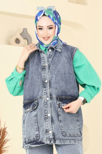 moda selvim سترة جينز فاتح 20444ETT926 - Thumbnail