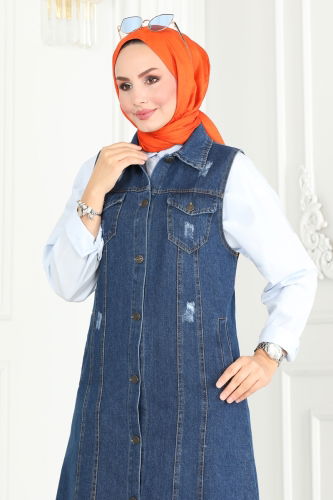 moda selvim Vest 3004ZNE1011 Dark Denim - Thumbnail