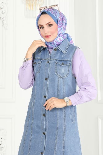 moda selvim Vest 3004ZNE1011 Light Denim - Thumbnail