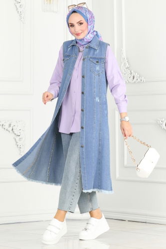 moda selvim Vest 3004ZNE1011 Light Denim - Thumbnail