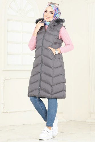 moda selvim سترة رمادي غامق 3030AL357 - Thumbnail