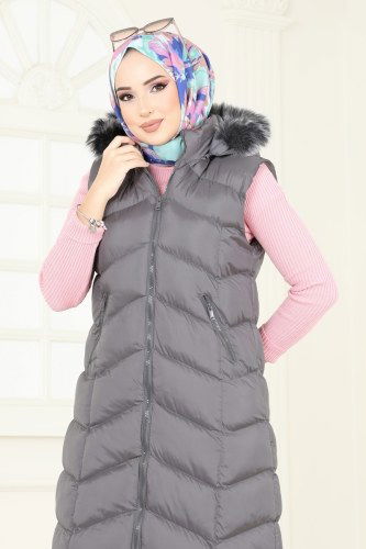moda selvim سترة رمادي غامق 3030AL357 - Thumbnail