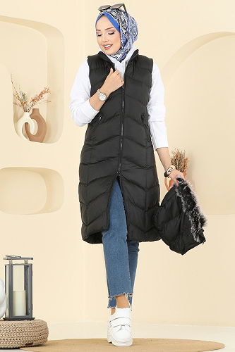 moda selvim سترة أسود 3030AL357 - Thumbnail