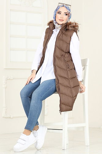 moda selvim Vest 3030AL357 Brown - Thumbnail