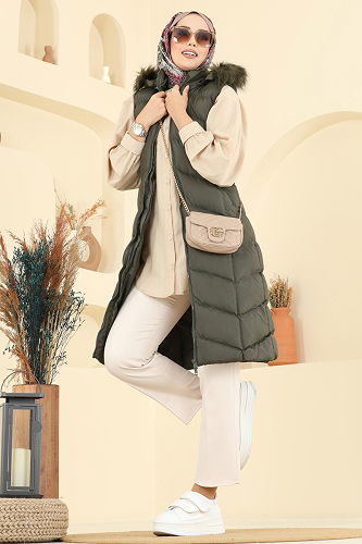 moda selvim Vest 3030AL357 Khaki - Thumbnail