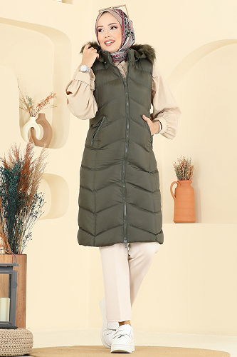 moda selvim Vest 3030AL357 Khaki - Thumbnail