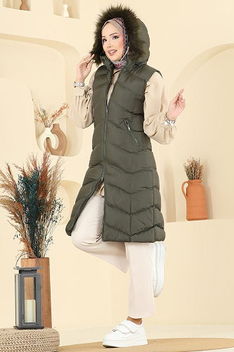 moda selvim Vest 3030AL357 Khaki - Thumbnail