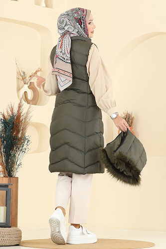 moda selvim Vest 3030AL357 Khaki - Thumbnail