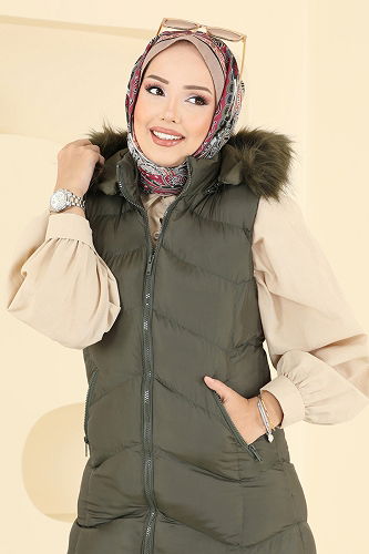 moda selvim سترة اخضر عفني 3030AL357 - Thumbnail