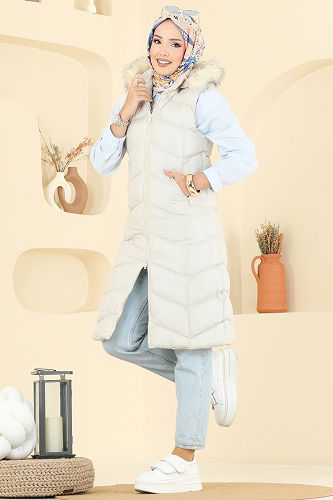 moda selvim Vest 3030AL357 Stone - Thumbnail