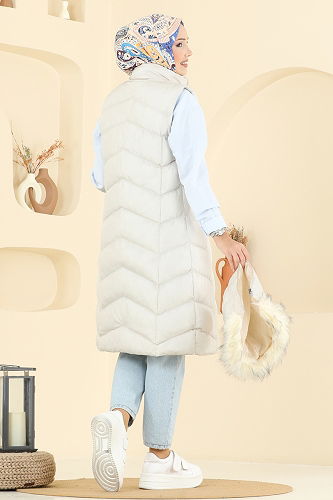 moda selvim Vest 3030AL357 Stone - Thumbnail