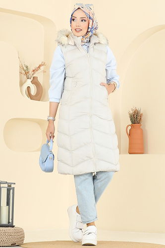 moda selvim سترة بيج 3030AL357 - Thumbnail