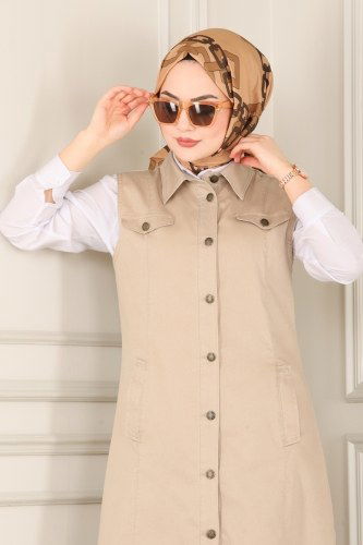moda selvim 6135MZ203 قمحي سترة - Thumbnail