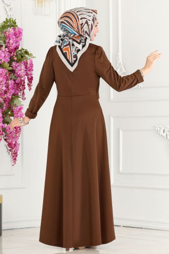 moda selvim Vest Detailed Hijab Dress 2514SL432 Brown - Thumbnail