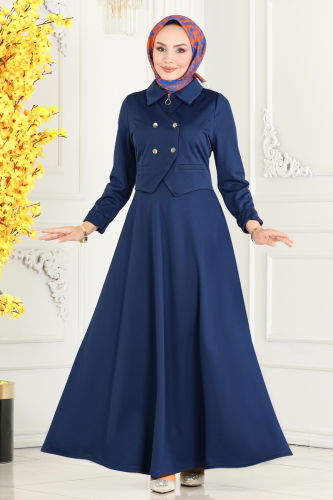 S.L. - Vest Detailed Hijab Dress 2514SL432 Indigo