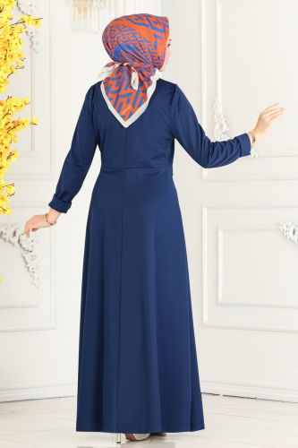 moda selvim Vest Detailed Hijab Dress 2514SL432 Indigo - Thumbnail