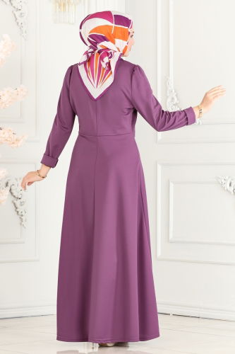 moda selvim Vest Detailed Hijab Dress 2514SL432 Lilac - Thumbnail