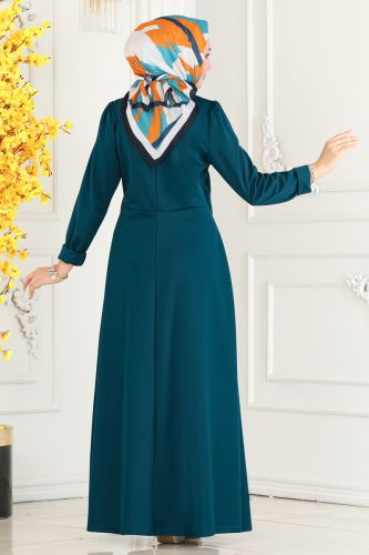 moda selvim Vest Detailed Hijab Dress 2514SL432 Petrol - Thumbnail