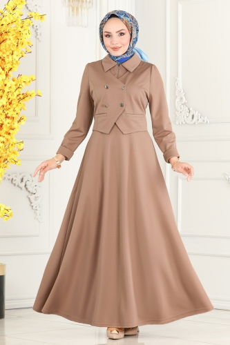 moda selvim Vest Detailed Hijab Dress 2514SL432 Vision - Thumbnail