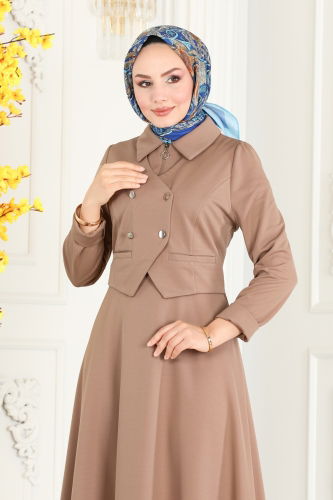 moda selvim Vest Detailed Hijab Dress 2514SL432 Vision - Thumbnail