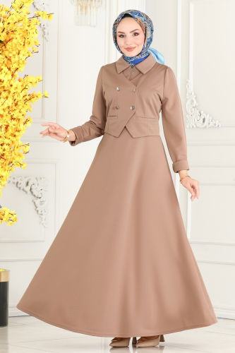 moda selvim Vest Detailed Hijab Dress 2514SL432 Vision - Thumbnail