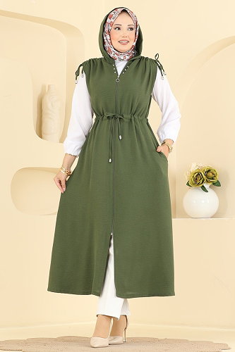 moda selvim سترة اخضر عفني PL9248 - Thumbnail