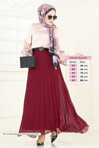 moda selvim Volanlı Şifon Etek 6202BSK463 Bordo - Thumbnail